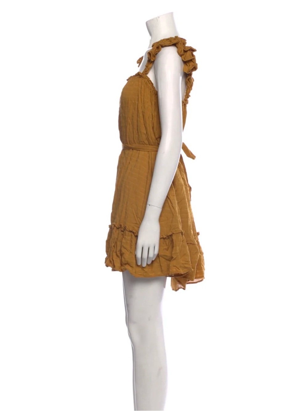 Cleobella A-Line Dress Mustard Ruffle Strap Square Neck Mini Dress S - Picture 3 of 10